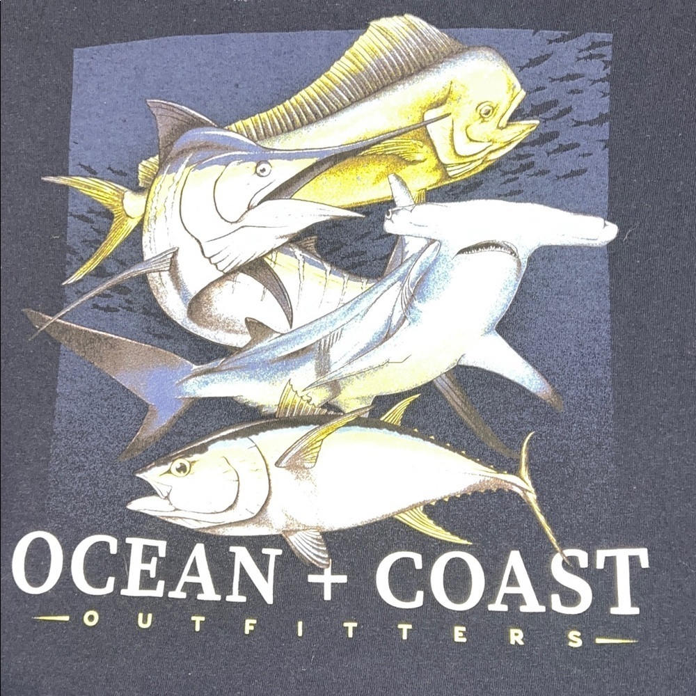 Ocean Pacific Navy Short Sleeve Tee XXL. Fish Sharks
